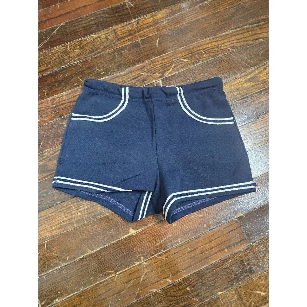 Vintage 60s 70s Navy Blue Boys Shorts Swim Trunk Donmoor Whale